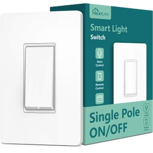 TREATLIFE Single Pole Smart Light Switch, Neutral Wire Required, 2.4GHz Wi-Fi Light Switch, Smart Switch Works with Alexa and Google Home, Schedule, Remote Control