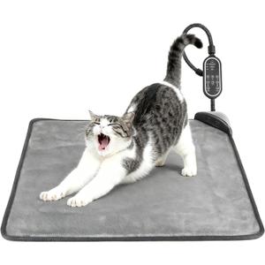 Cat/Dog Heating Pad, 3 Timer and 3 Level Temperature Smart Sensor Electric Pet Heating Pad with Chew Resistant Cord, Indoor Warm Heated Bed for Dogs Cats -17.7x17.7 (light grey)