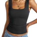Womens Cotton Ribbed Square Neck Tank Tops Basic Backless Sleeveless Summer Cami Shirts 2025 (Small, Black)