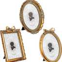 Vicenpal 3 Pcs Tiny Picture Ornate Frames 5 x 7 Inch Small Vintage Oval Picture Frames Gold Vintage Baroque Ornate Antique Resin Frame Table Top Display Frame for Home Wedding Decor (Brown)
