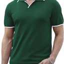 Men's Summer Knit Polo Short Sleeve V-Neck Collared Golf Shirt (Black)