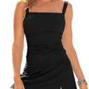 Aleumdr Women Vintage Tummy Control Two Piece Tankini Swimsuits Swimdress Push up Swimwear Bathing Suits (Large, Black)