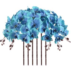 41.34" Orchid Artificial Flowers 6PCS Velvet Silk Fake Orchids Long Stem Artificial Flowers for Tall Vase for Home Wedding Decoration(Ocean Blue)