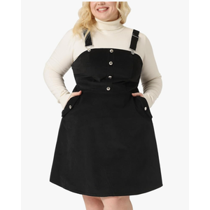 Agnes Orinda Plus Size Corduroy Pinafore Short Dress for Women Adjustable Strap Overall Dress Suspender Skirt, 2X