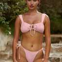 seamoly Bikini Sets for Women Ribbed Cutout Swimsuit Cheeky High Cut Side Tie Thong Bathing Suit Tie Back Swim Suits (Pink, M)