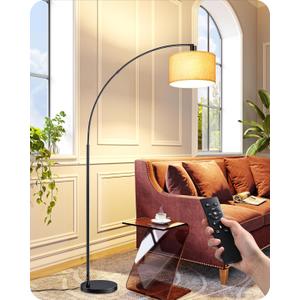 EDISHINE 78.3 Modern Arc Floor Lamp with Remote, Tall Black Standing Lamp with Stepless Dimmable Bulb & 5 Color Temperature, Curved Mid Century Floor Lamps for Living Room, Bedroom, Nursey