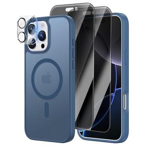 [4 in 1] Magnetic for iPhone 16 Pro Case, 2 Pics Privacy Screen Protectors and 1 Pic Camera Protector, Fit for MagSafe, Military Shockproof Translucent Matte 16 Pro Phone Case 6.3", Dark Blue