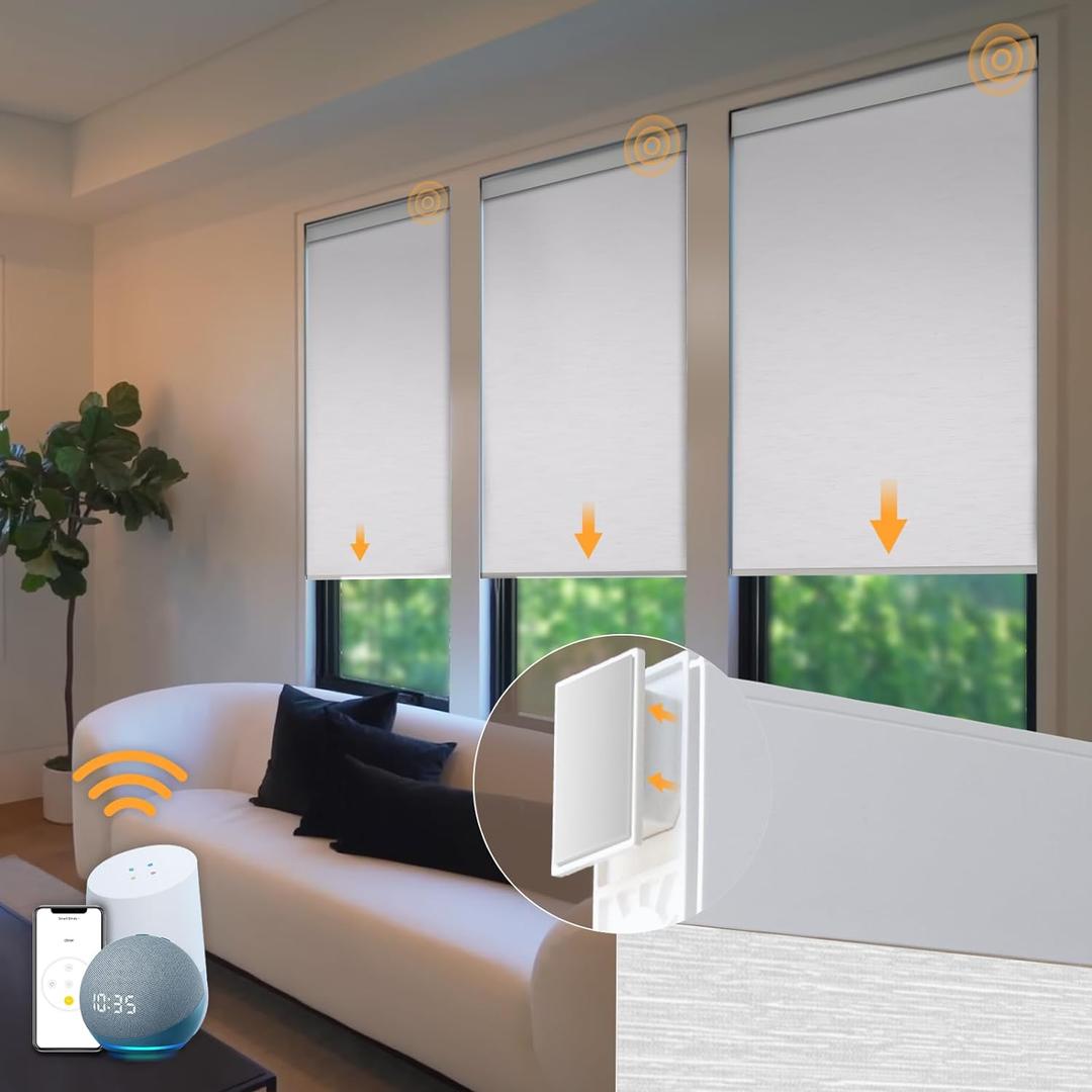 Motorized Blinds No Drill Automatic Blinds for Windows Cordless Roller Shades Electric Blinds with Remote Control Smart Blinds (White, 20 x 72)