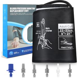 Universal 9"-21" Blood Pressure Replacement Cuff - Wide-Range Fan-shape Design Better Fits M/L/XL X-Large Big Arms, 6 Sizes of Connectors Compatible with Omron and Other Brands BP Monitors (Cuff Only)