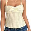 Floerns Women's Plaid Print Tie Shoulder Camisole Cute Lace Trim Ruched Bust Cami Top L