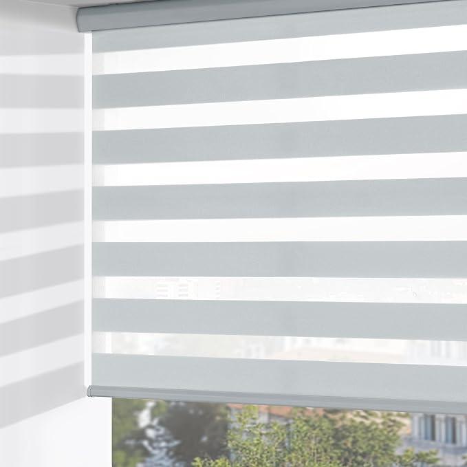 ChrisDowa Cordless Zebra Blinds for Windows, Light Filtering Roller Shades
72" W x 72" H, White, Dual Layer, Light Control for Day and Night, Free-Stop, Pull Down Blinds for Indoor Windows & Home