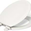 KOHLER Stonewood Quiet-Close, Round Toilet Seat Soft Close, Durable Wood, Easy Installation, Universal Fit, Home Essentials, Biscuit Finish, K-20467-96