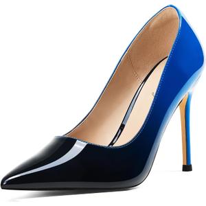 Elisabet Tang High Heels, Womens Pointed Toe Slip on Stilettos Party Wedding Pumps Basic Shoes (Blue)