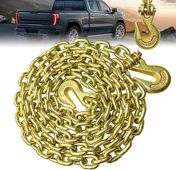 G80 Transport Binder Chain 1/2 in Towing Chain with Clevis Grab Hooks 12,000 lbs Safe Working Load for Towing Tie Down Binding Equipment (1/2In16Ft) Color Zinc