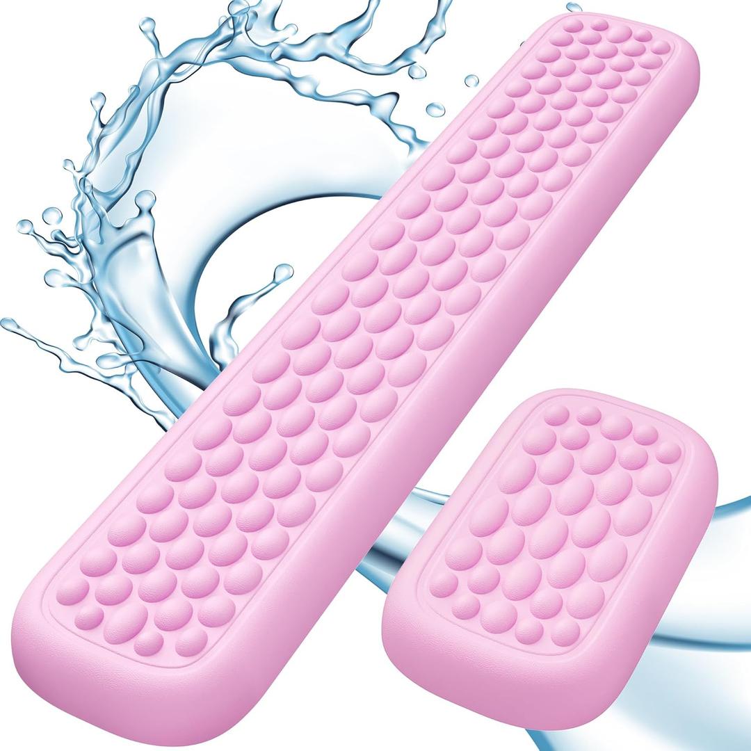 Lekvey Ergonomic Keyboard Wrist Rest - Memory Foam with Massage Points & Waterproof PU Leather Wrist Pad, Carpal Tunnel Support for Office Computer/Gaming, Typing Pain Relief, Easy-CleanPink
