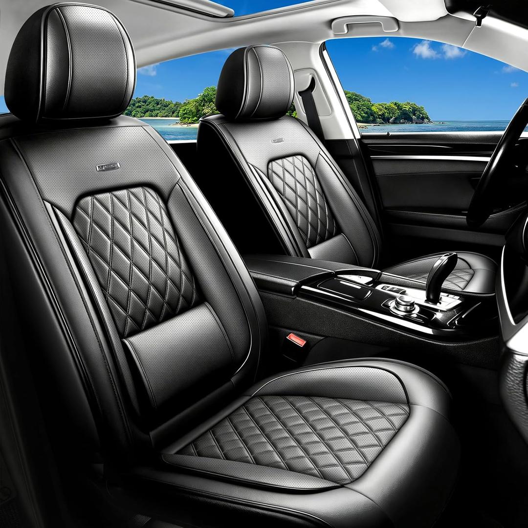 for 5dfd54f4d5 Custom Fit Car Seat Covers, Black
Premium Leather Full‑Coverage Protectors, Anti-Scratch, Waterproof & Easy‑Clean, Breathable, Airbag Compatible, Full Set