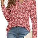 YSYOKOW Women's Long Sleeve V Neck Shirts Dressy Casual Tops Trendy Business Blouses Lapel Half Zip Loose Tunic Pullover S
