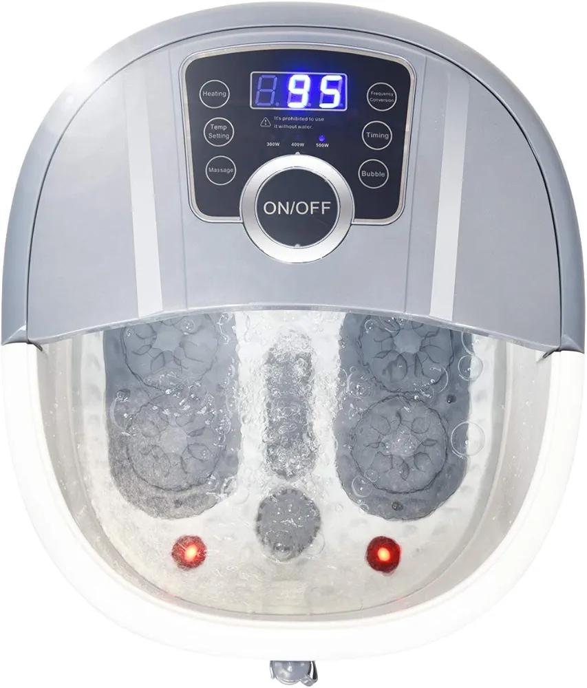  Foot Spa/Bath Massager, with Shiatsu Roller Massage, Heat, Frequency Conversion, Red Light, Adjustable Time & Temperature, Air Bubble, LED Display, Drainage Pipe (Gray)
