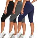 High Waisted 3 Pack Women's Capri Pants - Knee Length Yoga Shorts, Biker Workout Leggings for Women,Summer Activewear, Large-X-Large