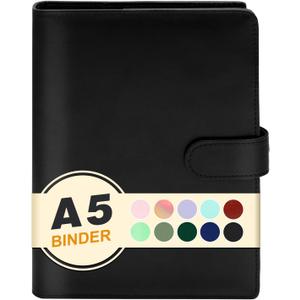A5 Binder 6 Ring,Mini Photocard Binder for A5 Filler Paper, Loose Leaf Personal Planner with Magnetic Buckle Closure(Black)