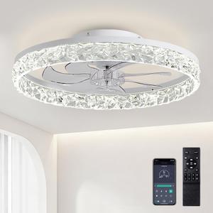 Ceiling Fans with Lights and Remote, 19.7" Low Profile Ceiling Fan with Light, 3000-6500K Dimmable, 6 Speeds and Stepless Color Temperature Change for Bedroom, Living Room and Kids Room (White)