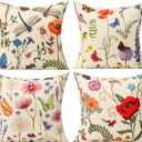 All Smiles Outdoor Patio Throw Pillow Covers 18x18 Set of 4 Spring Summer Garden Flowers Farmhouse Décor Outside Furniture Bench Chair Decorative Cushion Cases for Swing Deep Seat Bed Couch Sofa