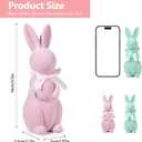 2 x Easter Bunny Decorations, Flocked Bunnies Figurine with Soft Velvet Texture, 5.5" Resin Rabbit Ornaments, Spring Decor for Home Office Table Centerpiece Gift(Green&Pink)