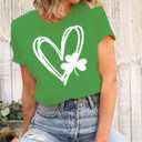 Saint Patrick's Day Shirts Women Funny Shamrock Graphic Print Irish T Shirt Spring Casual Short Sleeve Crew Neck Tee Tops (Green, L)