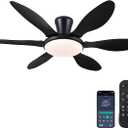 Ceiling Fans with Lights, 51 inch Modern Black Low Profile Ceiling Fan with Light and Remote App Control, Flush Mount, Quiet DC Reversible, Dim Led Ceiling Fan 6 Blade Softer Wind Indoor/Outdoor Patio