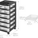 IRIS USA Plastic Drawer Storage Organizer Rolling Cart, with Wheels Casters, 6-Drawers, for Classroom Art Craft Supplies Dresser Closet Bathroom Laundry Room, Black/Clear