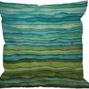 HGOD DESIGNS Watercolor Throw Pillow Cover,Stripped Waves Blue and Green Paint Brush Gradient Marine Sea Splash Decorative Pillow Case Cushion Covers for Home Sofa Couch 18x18 inch