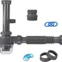 1-1/4" & 1-1/2" PVC Bottle Trap Plumbing Kit with Threaded AdapterAdjustable P-Trap Replacement with Flexible TailpieceUnder Sink Drain Kit for Bathroom, Kitchen, Bar & RV