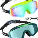 Freela 2 Pack Kids Swim Goggles for 8-16, Anti-Fog UV Protection Extra Silicone Layer Swimming Goggles for Youth Boys Girls (Green-blackblack)