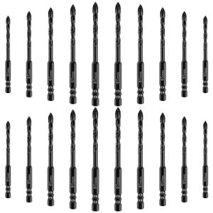 20Pcs Concrete Drill Bit Set 5mm Alloy Masonry Drill Bit Set Stable Carbide Tipped Tile Drill Bit Cross Head 1/4 Hex Shank Drilling Hole Bit for Concrete Cement Brick Wood (2 Set,3/16'' 5mm,20pcs)