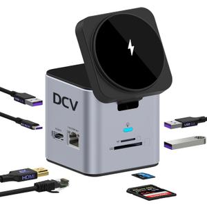 USB C Laptop Docking Station with MagSafe Charger Stand, 9 in 1 USB C Hub Multiport Adapter with 4K HDMI, 1Gbps Ethernet, 3 USB 3.0, SD/TF, Compatible with MacBook/Dell/HP/Lenovo/iPhone (Silver Gray)