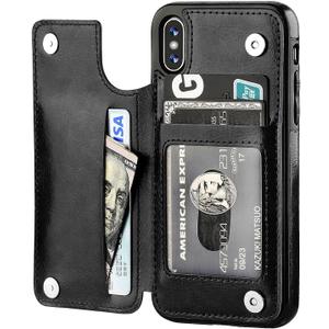iPhone Xs iPhone X Wallet Case with Card Holder,OT ONETOP Premium PU Leather Kickstand Card Slots Case,Double Magnetic Clasp and Durable Shockproof Cover(Black)