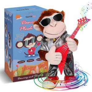Dancing Monkey Plush Toy, Stuffed Toys, Dancing Singing, Body Shaking, and Guitar Shaking, Punk Molding, One Button Control, Children's Education Toys, Musical Intelligence Development