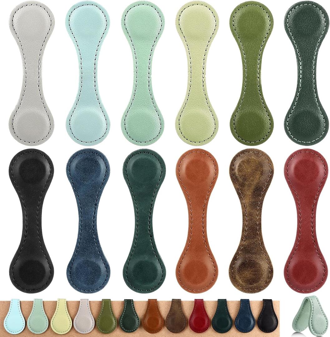 Magnetic Leather Bookmark, 12 Pcs Colorful Leather Magnet Book Marks Page Markers Retro Magnet Bookmark Clips Reading Supplies Gift for Reading Men Women Book Lovers