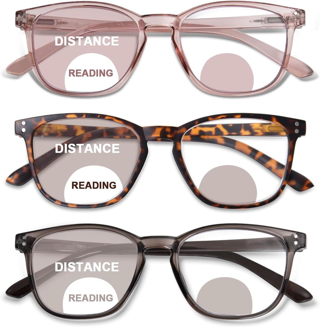 Bifocal Reading Glasses for Women Blue Light Blocking Clear Top Bifocal Computer Readers with Spring Hinges (Tortoise+light Brown+grey Brown)