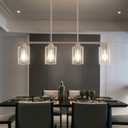 Mecgirn Island Light for Kitchen, Brushed Nickel Dining Room Light Fixture Over Table, 4-Light Linear Chandelier Pendant Lighting for Dining Table Kitchen Island Living Room, 4 Light + Clear Glass
