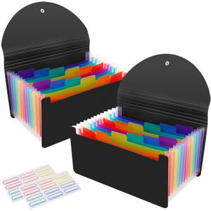 2 Pack 13 Pockets A6 Mini Coupon Organizer Wallet, Expandable Accordion File Organizer for Storage Receipt Cards Coupons Tickets - Black