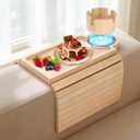 Couch Cup Holder Tray, 3-in-1 Bamboo Couch Armrest Table with 360 Rotating Magnetic and Detachable Phone Holder Stand, Foldable Anti-Slip Sofa Arm Tray for Remote, Phone, Snacks and Drinks, 13.19 inches x 6.3 inches x 2.56 inches