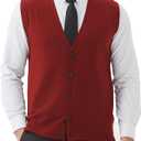 Kallspin Men's Sweater Vest Wool Blend V-Neck Button Sleeveless Cardigan Vest Sweater, Large