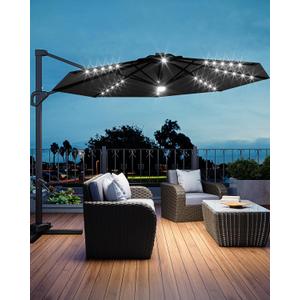 GarveeLife 10 ft Cantilever Umbrella Outdoor Patio Umbrella Solar LED w/Base Included Market Offset Umbrella Sun Shade Windproof with 360-Degree Rotation for Patio Garden Deck Pool, Grey