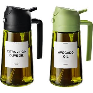 TrendPlain - Original 16oz/470ml Olive Oil Dispenser Bottle for Kitchen Gadgets and Air Fryer Accessories - Olive Oil Sprayer for Cooking w/Stickers (Light Blockage) - Black&Green