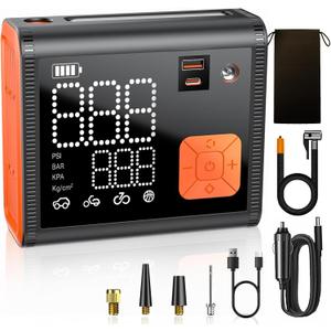 ZUZEE Tire Inflator Portable Air Compressor, 150 PSI Dual Cylinder 3X Faster Portable tire inflator, 28000mAh Dual Power Mode Portable Air Pump for Car Tires, Motorcycle Tires, Bikes Tires, Balls, etc (Orange)