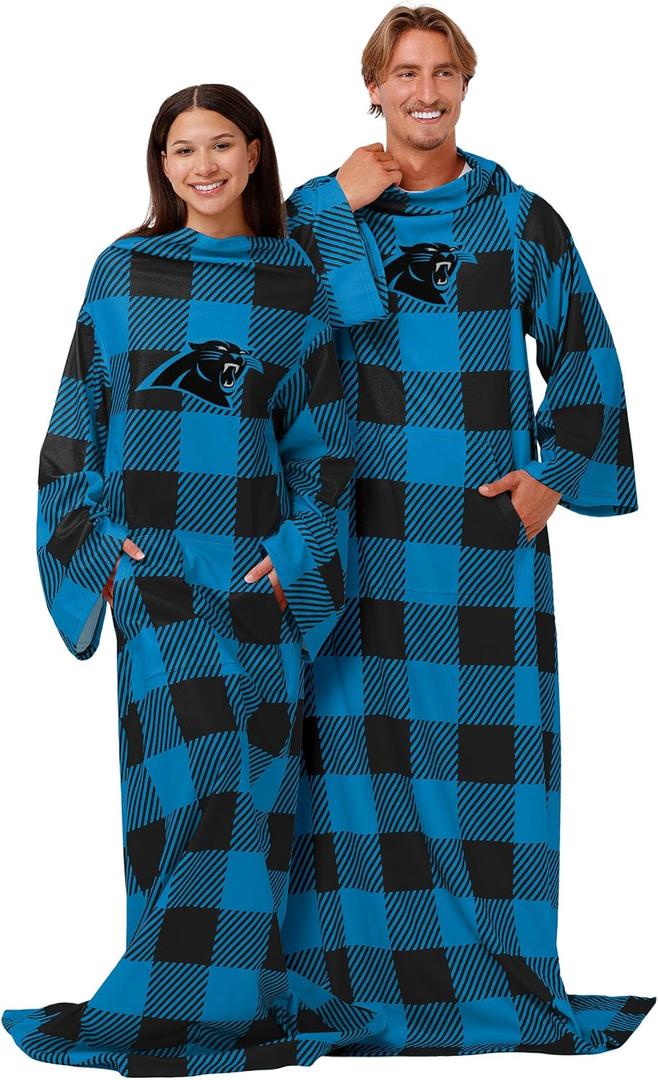 FOCO Carolina Panthers NFL Buffalo Plaid Oversized Wearable Throw Blanket - 48" x 71"