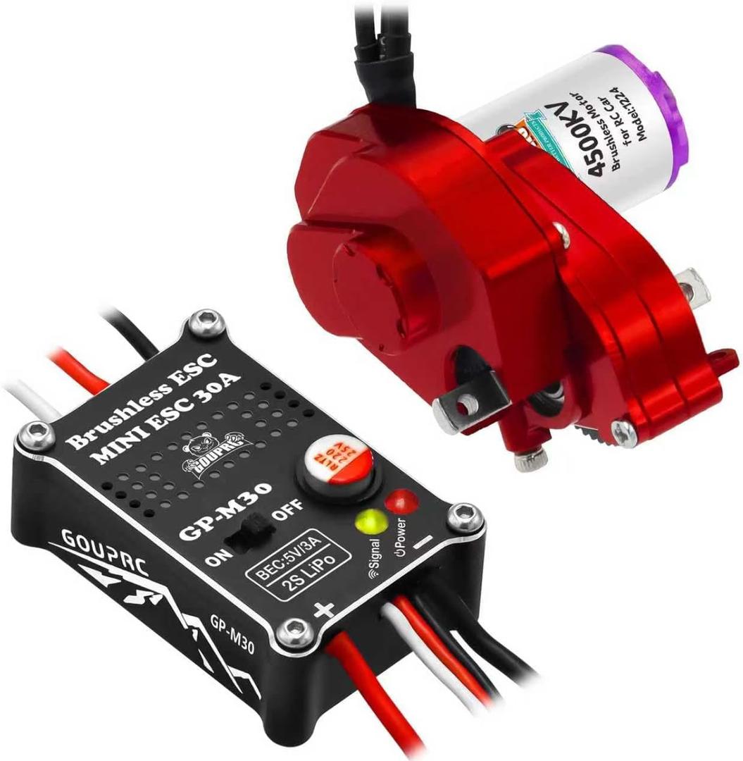 GOUPRC Upgrade 30A Brushless ESC & 1224 4500KV Brushless Outrunner Motor with Transmission for SCX24 RC Crawler Axial 1/24 RC Crawler Buggy Truck