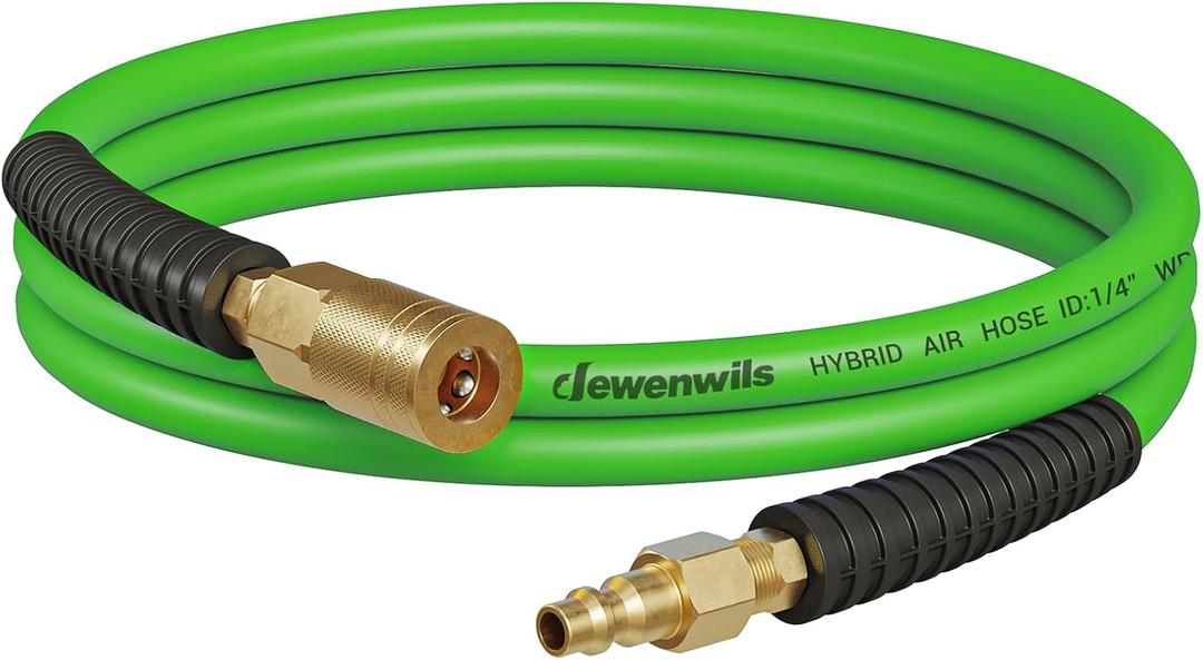 DEWENWILS 1/4 Inch x 6FT Hybrid Air Hose 300 PSI, Heavy Duty Air Compressor Hose with 1/4" Industrial Quick Coupler Fittings, Flexible and Kink Resistant Air Hose (Green)