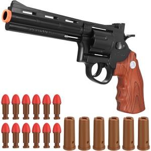 Toy Guns with 12 Soft Bullets, Toy Pistol Cap Gun, Foam Dart Blaster with 6 Shell Ejecting, Soft Foam Blasters, Gifts for Boys Kids Girls Ages 6 7 8 9 10 11 12+(Brown), Medium